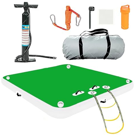Plateforme flottante gonflable de 1,5 m, 2,4 m et 3 m, matelas gonflable multi-personnes, plateforme gonflable antidérapante avec échelle amovible pour lac, piscine, bateau, île et plage(B,2.4x1.8x0.1