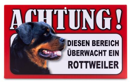 power gift - Auffallendes Warnschild. Schild mit lustigen Text und Hunde Abbildung. Tor, Tür und Gartenschild. Warnzeichen. Sicherheitsschild. Tafel. Tierwarnschild. (ROTTWEILER)