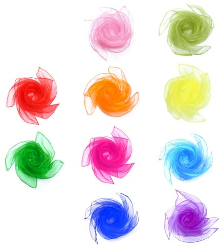 JYNVO Foulard Giocoleria - Chiffon colorato per Bambini - Set 10 Colori per Danza, Circo e Giochi - Sciarpe magiche quadrate in Tessuto Leggero