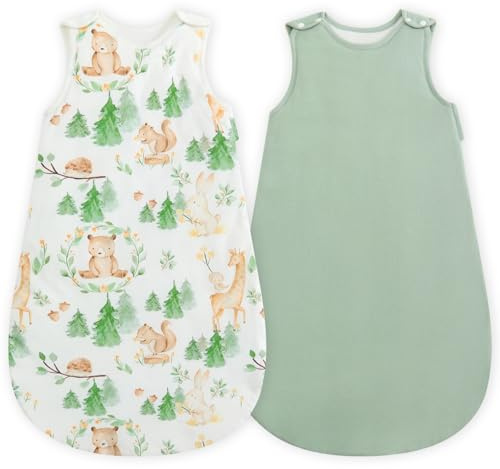 WYTbaby 2er Pack Baby Schlafsack 1.5 Tog Ganzjahresschlafsack Weich 100% Baumwolle Babyschlafsack Winter für Neugeborene Jungen Mädchen 0-6 Monate