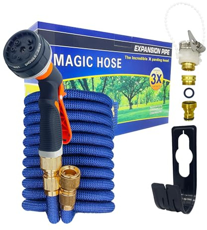 100FT/30M Expandable Garden Hose Pipe with 8-Function Spray Gun Heavy Duty | expandable garden hose pipe 100ft 30m spray gun brass heavy duty auto retracts anti-burst UV resistant garden car wash