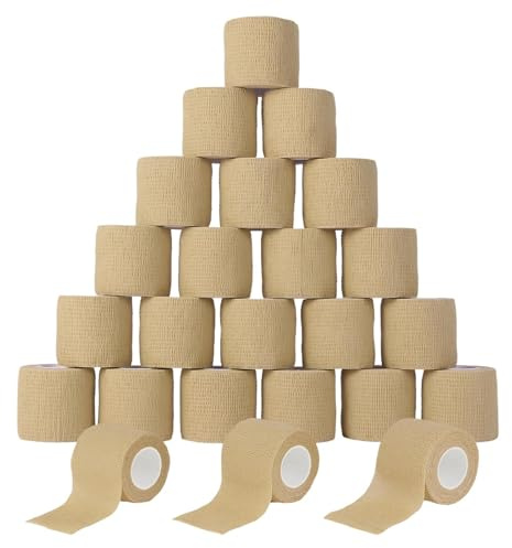 MUNTE Elastischer Verband Selbstklebend, 24 Stück 5 cm x 4,5 m Haftbandage Selbstklebend, Hellbraun Haftverband, Vliesstoff Fixierbinde Selbsthaftend, für Handgelenk, Knöchel, Knie