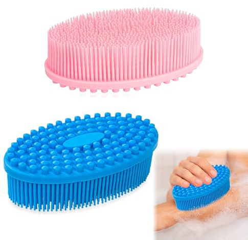2PCS Silicone Body Scrubber Pink Blue Silicone Loofah for Men Women Kid Soft Practical Massage Brush Bath Shower Scrubber for Body Gentle Exfoliating Brush