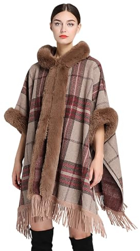 Generico Scialle Invernale Donna, Mantella Donna Elegante Cerimonia Caldo in Pile con Stampa Scozzese Mantella Casual con Bottoni Wrap Cape Flanella Maglia Riscaldante per Casa E Inverno