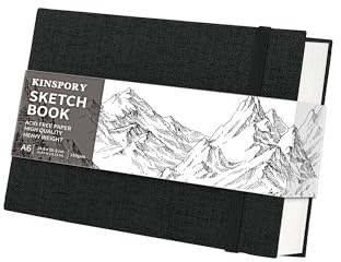 KINSPORY Taccuino Schizzi con Copertina Rigida in Tessuto, Blocco Schizzi, 50 Fogli Carta Schizzi Professionale Forata 150 g/m², Blocco da Disegno da Viaggio per Artisti, Adulti (nero, A6 (50 Fogli))