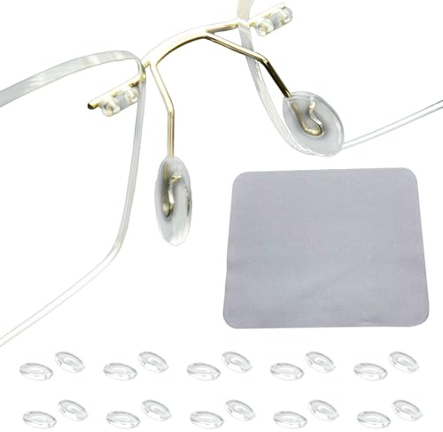 DEFIYEAR Brillen Nasenpads Einsteck Nasenstegpads, 10 Paar durchsichtige rutschfeste Pads – Weiche Pads für randlose, rahmenlose & halbrandlose Brillen, inkl. Mikrofaserputztuch, einfach installieren