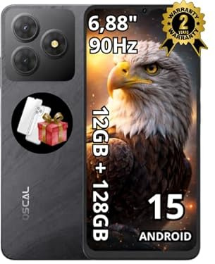 OSCAL FLAT 2 Smartphone, Android 14 (DokeOS 4.0), 12 GB RAM + 128 GB (fino a 2 TB TF), Display 6,56″ HD+ 90 Hz, Fotocamere 13 MP + 8 MP, Batteria 5000 mAh, Dual SIM, Garanzia di 2 anni, Nero Fantasma