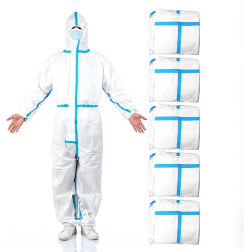 Tapwish Disposable Overalls 5 Pack, Full Body Protective Coverall Suit, 3XL