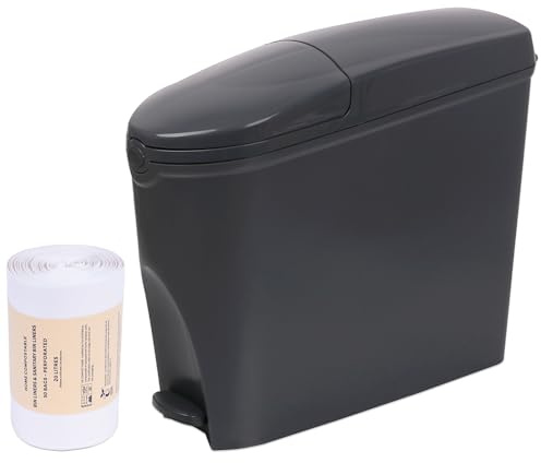 Pro Washroom Sanitary Bin 20L & 50 Bin Liners - Slimline Washrooms Toilets Hygienic Disposal Pedal Container Bins for Female Ladies and Baby Hygiene Products - 20 litres Grey