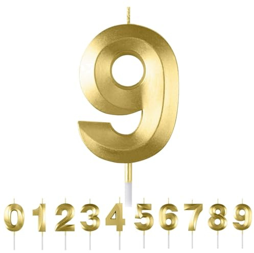 HattusaShield Número 9 Vela de Cumpleaños, Dorada 3D Diseñada Numeros Velas con Número para Decoración de Tartas para Bodas, Aniversarios, Cumpleaños, Reuniones, Fiestas Temáticas Celebración