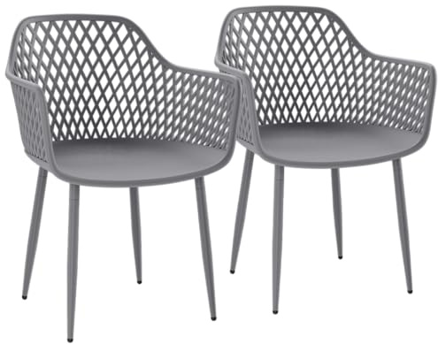 STEELSØN Quasira Gartenstühle im 2er Set, Grau, mit Armlehnen, bis 120 kg | Gartensessel wetterfest & UV-resistent, Outdoor Stühle aus Kunststoff, Schalenstuhl, Loungesessel, Balkon, Garten & Terrasse