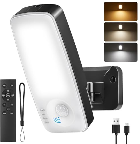 Ledronix Akku Aussenlampe mit Bewegungsmelder 10000mAh IP65, 3 Modi, 3CCT | 3000K-6000K Dimmbar LED Wandleuchte Innen/Aussen mit Fernbedienung, Kabellos für Garten, Hof, Garage