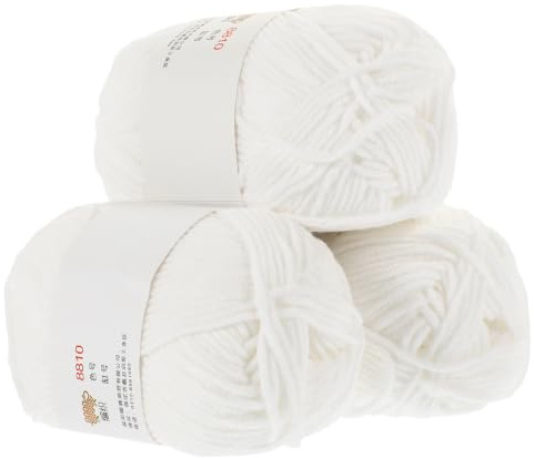 3 Rolls Cotton Crochet Yarn White 50g Roll for Knitting