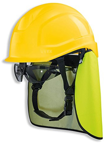 UVEX Schutzhelm pheos S-KR IES - Arbeitsschutz-Helm mit Schutzbrille und Nackenschutz - Set mit BG Bau Förderung - EN 397, Farbe:gelb
