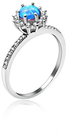 Uloveido Anillo de Corona de ópalo de Fuego Azul simulado Anillo de Promesa de Compromiso de Boda de Plata esterlina 925 para Mujer JZ124