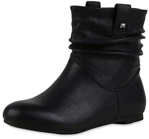 SCARPE VITA Gefütterte Damen Schlupfstiefel Nieten Stiefeletten Leder-Optik 165651 Schwarz 38