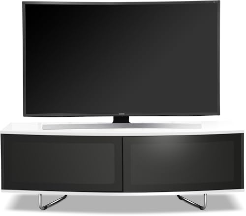 Homeology Caru Gloss Black and Gloss White Beam-Thru Remote Friendly Super-Contemporary D Shape Design 32-65 LED/OLED/LCD TV Cabinet
