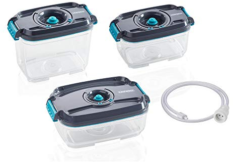 Leifheit Set Da 3 Contenitori Sottovuoto, Contenitori Per Alimenti Senza BPA, Bianco