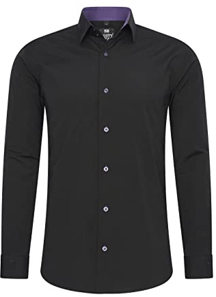 Rusty Neal Chemise pour homme Premium - Coupe ajustée - Manches longues - Stretch - Gris - Col Kent - Chemise d'affaires - Chemise de loisirs - Taille M, noir/violet, 3XL