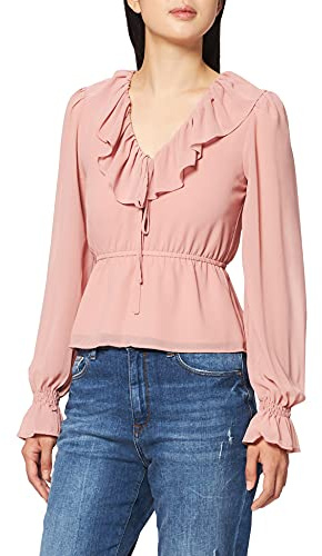 NA-KD Camicetta da Donna in Chiffon con Volant, Rosa, 40