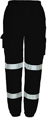 RASH Accessories - Pantaloni da jogging ad alta visibilità, con spazzola spessa, in pile, con nastro riflettente, da lavoro, con elastico in vita, per jogging, sudore, tuta S-5XL Nero XL