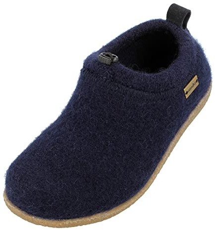 HAFLINGER Guido Walktygtofflor med elastiskt band, TR-gummisula och utbytbar fotbädd unisex, Ocean, 46 EU