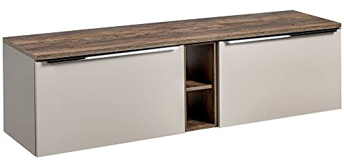 Lomadox Badezimmermöbel Waschtisch Unterschrank Set, 180cm Waschbeckenschrank, Taupe mit Vintage Oak Eiche Nb., 2 Schubkästen (4 Auszüge), Regal B/H/T ca. 180,4/48,5/46 cm