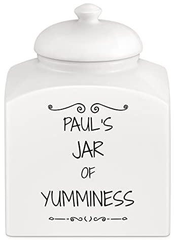 Maverton Personalised Cookie Jar for man, Kitchen Container with Lid, YUMMI | Ceramic Candy Container for Birthday, Storage Jar for Biscuits, Accessory for him, Solid Food Storage