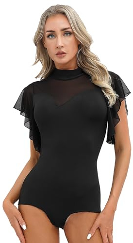TTAO Tanzanzug für Damen Ballett Body Kurzarm/Langarm Gymnastikanzug Mesh Tanztrikot Tanzbody Balletttrikot Tanzkleidung