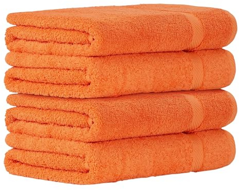 Luckytowel Duschtuch Set 70x140 cm – Oeko-TEX Badetücher aus 100% Baumwolle mit 600 g/m² – Badehandtuch groß mit Aufhängeschlaufe – flauschig & saugstark – Frottee Handtücher Set – 4er Pack Orange
