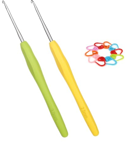 Coopay Häkelnadeln 2,0 mm und 2,5 mm 2 Stück Metall Häkelnadeln mit Strickmarkierer Ergonomische Häkelnadel mit Softgriff für arthritische Hände Farbiger Griff TPR 2 2,5 mm für Anfänger