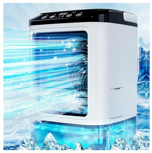 Air Con Unit, 900ml Water Tank,with Ice Box,3 in1 Desktop Aircon Cooling Mist,7 LED Lights,with Handle Domestic Air Coolers for Bedroom Home Office Outdoor Usage