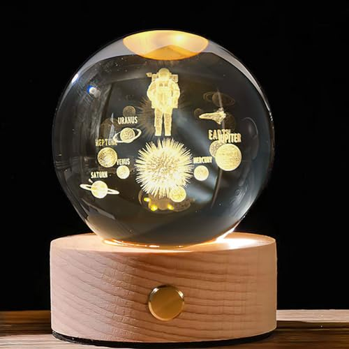 Bola de cristal con sistema solar 3D con luz nocturna LED, base de luz nocturna, bola de cristal, escena nocturna creativa, astronomía, lámpara LED, sistema solar, lámpara de noche, bola de cristal