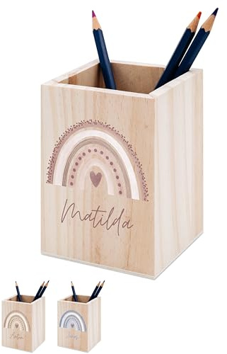 wunderwunsch® - Personalisierter Stiftehalter Kinder aus Holz - Kreativer und praktischer Schreibtisch-Organizer Kinder mit Namen - Perfektes Einschulung Geschenk und Geburtstag (rosa)