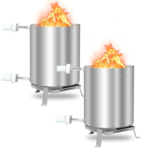 Yugodex Brennholz Poolheizung, Poolheizung mit Feuer, Poolheizung Feuertonne, Edelstahl Pool beheizt Feuer Eimer 36/38mm Anschlüsse, 100% rostfreier Edelstahl mit Feuerfeste Matte und Tablett (2Sets)