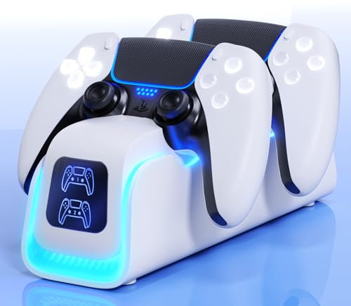PS5 Controller Charger,Playstation 5 Charging Dock for Dualsense Edge with 6 LED & RGB Mode,Overcharge Protection Fast Controller Charging Station Stand Skin protector sets with Cable for Game Console