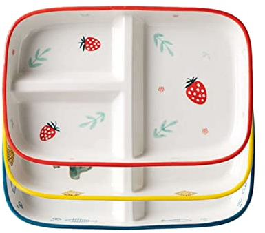 UIONBUN Platos de cena divididos,Platos de control de porciones,Platos cuadrados divididos for adultos, Plato de control de porciones de cerámica for bajar de peso-Alpaca-3 comparment(Mixed Color)