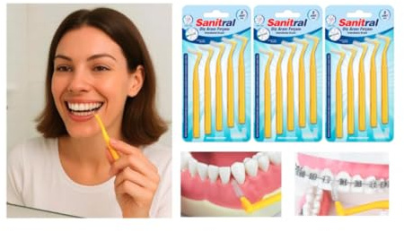 Sanitral Angle Interdentalbürsten (0,7 mm - Größe S), abgewinkelte Zahnbürste zur Zahnreinigung - Ausgezeichneter Zugang zwischen den Zähnen - Gelb (3 x 5 Stück) 15 Stück