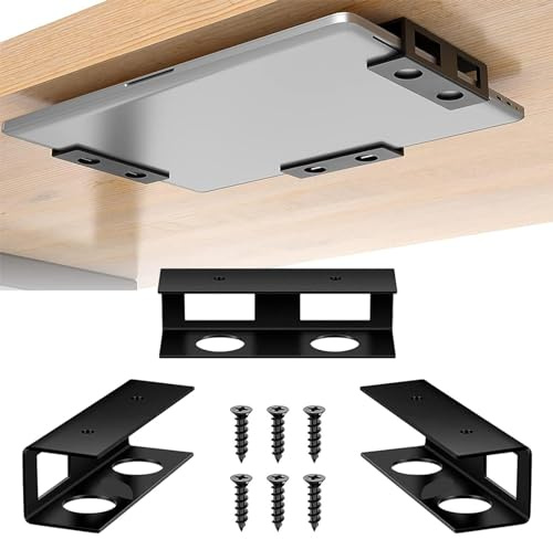 Kisbeibi Under Desk Laptop Mount, Metal Under Desk Laptop Storage Holder with Screws, Under Table Desk Holder for Laptop, Tablet, Keyboard Shelf Holder Router Bracket