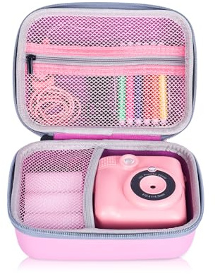 Riosin Kids Camera Case Compatible with ETIKEZ/TIATUA/CalineGam/Himont//MYSTILUCK/Manttely/GREENKINDER/CKATE/Hangrui Kids Camera Instant Print, Hard Storage Case with Inner Pocket-Case Only (Pink)