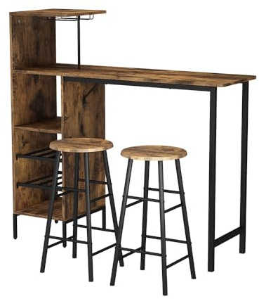 Vicco Set de Table de Bar Fyrk, Noir/chêne Rustique, 121.5x40cm avec 2 tabourets, Convient comme Coin Repas avec Surfaces de Rangement pour Le Stockage