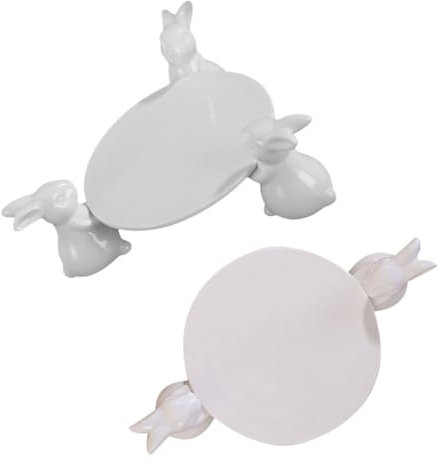 Cabilock 4 Set Vassoio Di Coniglio Supporto Per Cupcake Alzata Per Dolci Con Cupola Piatto Coniglietto Arredamento Supporto Per Decorare Torte Casa Coperchio Display Stand Ceramica Bianca