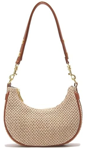 SUNAVY Stroh Umhängetasche Damen, Böhmische Strandtasche Crossbody Bag Sommer Strohtasche Gewebte Strandtasche Straw Bag Schultertasche für Reisen Strand (Braun)