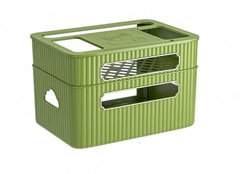 ERERE Kabelmanagementbox, Kabelaufräumbox, Kabel-Organizer-Box, Datenleitungsbox, Router-Aufbewahrungsbox, multifunktionaler Aufbewahrungskoffer mit großer Kapazität(Green,31.6X20CM)