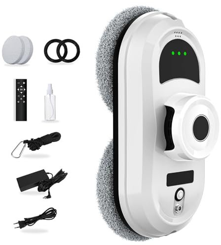 Robot per la pulizia delle finestre con funzione spray, telecomando elettrico per lavavetri, 5600 pa, forte anti-goccia, per finestre interne ed esterne, 10 stracci (A)