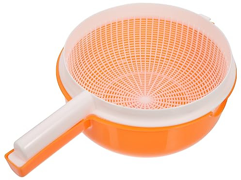 DECHOUS Cestello per Lavare e Scolare Frutta e Verdura Doppio Strato in Plastica Scolapasta Arancione Manico in Cucina