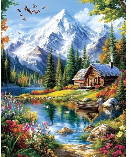 MAXBYE Landschaft Malen Nach Zahlen Erwachsene, Berge Paint by Numbers DIY Handgemalt Ölgemälde Kit Leinwand Acrylfarben Painting für Home Decor Geburtstag Weihnachten Geschenk, Ohne Rahmen 40x50cm