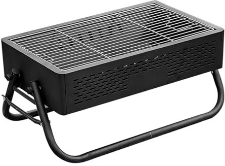 Camping Grill Holzkohle Ohne Installation, Tragbarer Edelstahl-Holzkohlegrill, Tischgrill für Garten und Outdoor-Kochen(Black)