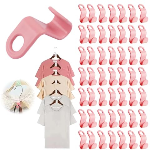 GGUFAY 50 Pièces Crochet Gain de Place pour Cintre,Connecteurs De Cintres,Plastique Connexion Ceintres, Empilés connecteur de Cintre Crochets, pour Porte Cravates Organisateur de Garde Robe (Rose)