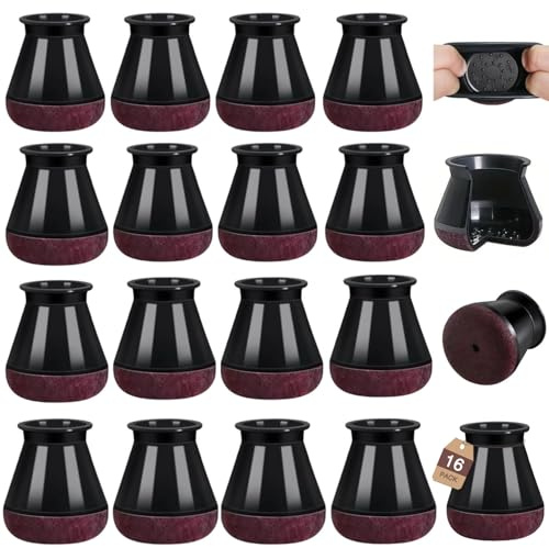 16 Pcs Chair Leg Floor Protectors, Small Black Chair Leg Caps Furniture Pads Floor Protectors with Felt Pads, Silicone Chair Leg Covers for Protecting Table Legs Prevent Floor Scratches (Fit:13-20mm)
